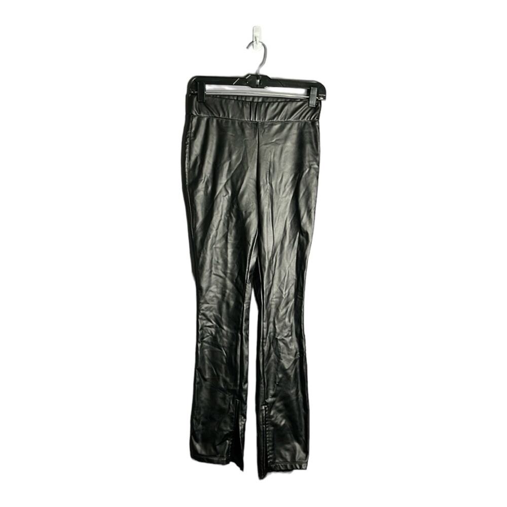 A New Day Black Pull On Faux Leather Flared Pants Size Small